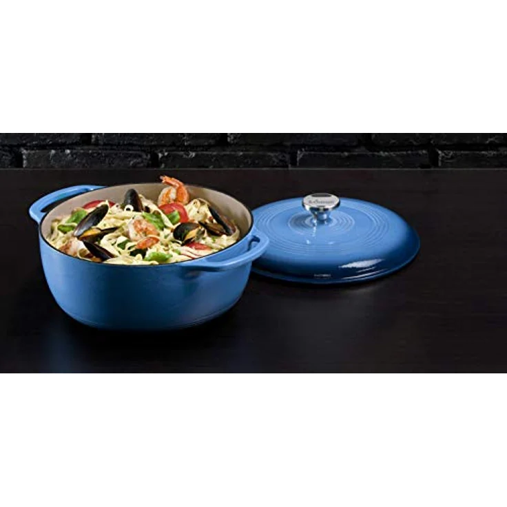 Lodge Schmortopf aus emailliertem Gusseisen, 6 l, Blau - 6 Liter Dutch Oven mit splitterfester Porzellan-Emaille-Oberfläche und Gusseisen Seitengriffen – Bild 3
