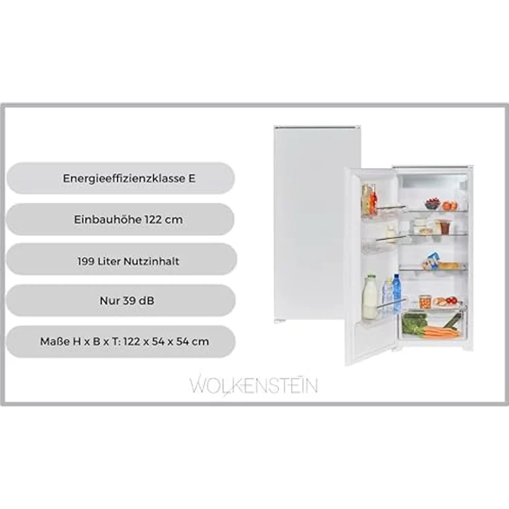 Wolkenstein WKS225.0EEB, Einbaukühlschrank mit 199 l Nutzinhalt, 39 dB, Energieeffizienzklasse E, Weiß – Bild 3