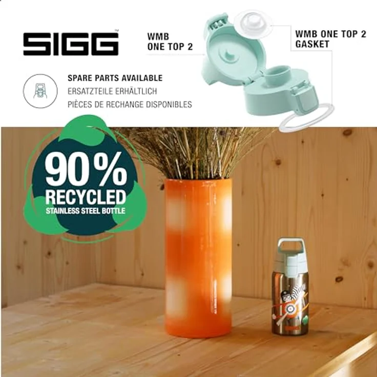 Sigg Trinkflasche aus Edelstahl, 0,5 Liter, auslaufsicher, für kohlensäurehaltige Getränke, spülmaschinenfest, WMB-ONE Deckel – Bild 4