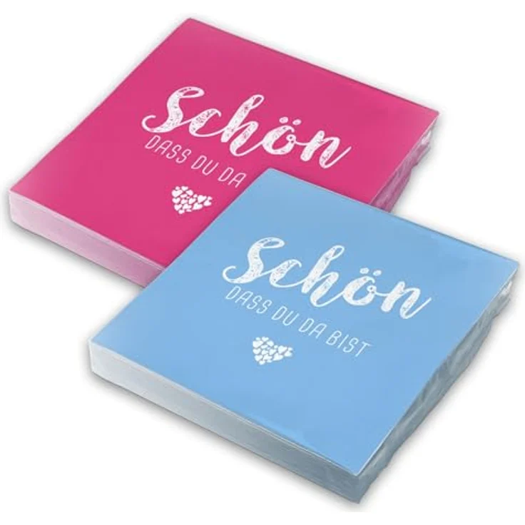 itenga Servietten Schön dass du da bist, 40 Stück 3-lagig 30 x 30 cm MixPack (20x Hellblau, 20x Pink) für Kommunion, Konfirmation, Hochzeit und Taufe – Bild 1
