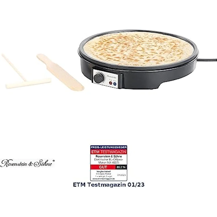 Rosenstein & Söhne NX-4857 Elektrischer XL-Crêpes-Maker mit Temperaturregler, 1.000 Watt, Ø 28cm (Pancake Maker) – Bild 3