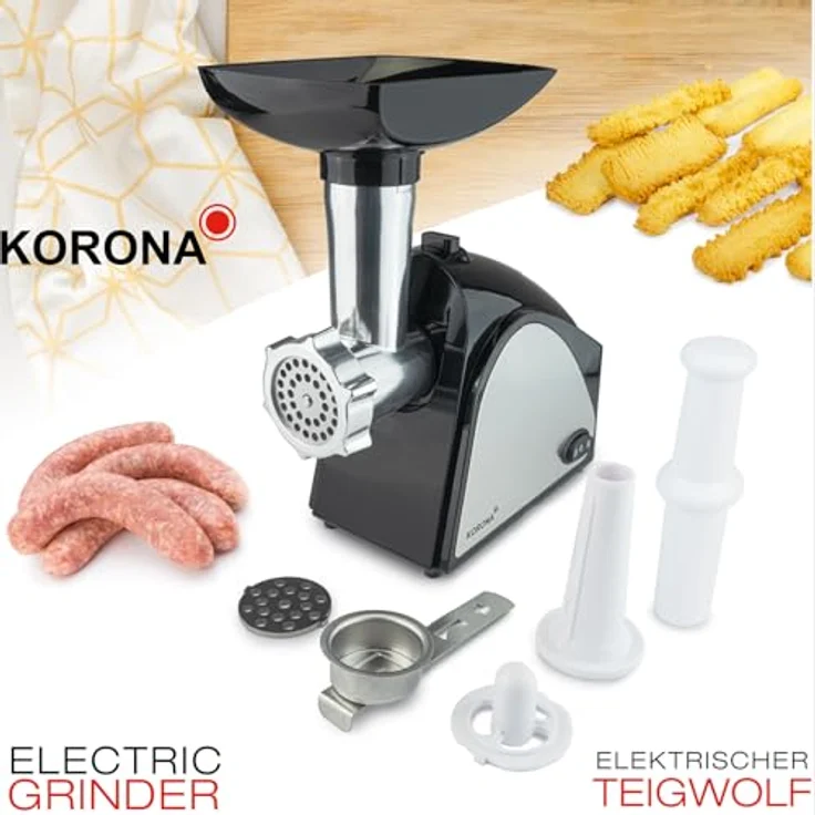 Korona 25200 Edelstahl Fleischwolf für herzhafte und süße Speisen - Inklusive Gebäck-, Kebbe-, und Wurstfülleraufsatz – Bild 3