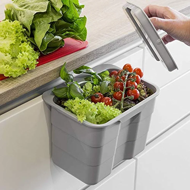 Biobin Multifunktionsbehälter 4,2 L grau mit Deckel 170 x 227 x 172 mm zum Einhängen Aufbewahrungsbox Abfallsammler von SO-TECH® – Bild 2