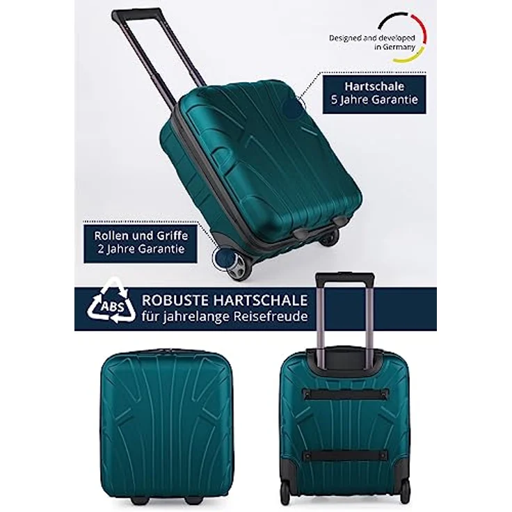 suitline Kleiner Koffer 45x36x20 cm, Easyjet Freigepäck Underseat Handgepäck, Bordgepäck Trolley leicht, 30 Liter, ABS Hartschale, Aquagrün – Bild 4