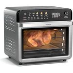 Klarstein AirGlaze Digital Colour Heißluftfritteuse – 34 L, 2200 W, 19 Programme, Drehspieß, Touch Display, 40-350 °C, Pizzastein & Grillroste, Edelstahl, Doppelt Verglaste Tür, Schwarz