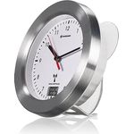 Bresser 8020114 Bad Wanduhr MyTime Bath mit Temperaturanzeige und Funkuhr mit gebürstetem Aluminiumrahmen, Saugnäpfen und Standfuß für Tischmontage, Weiß