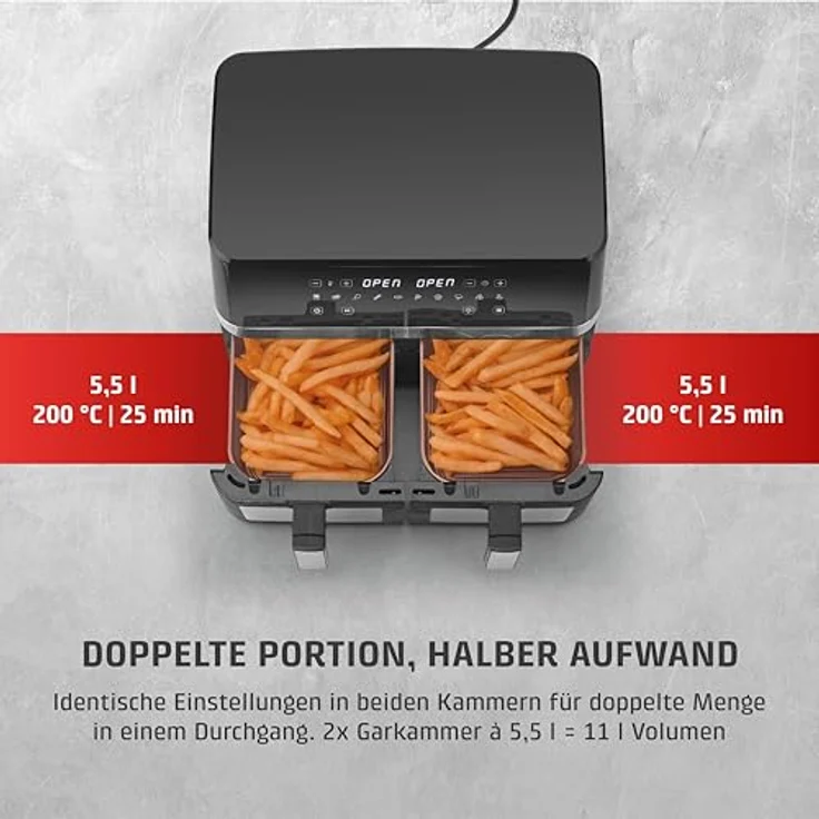 Caso Heißluftfritteuse 3186 Design AirFry DuoChef, 14 l Dual-Kammer, 2200 W, energiesparend und schnell – Bild 6