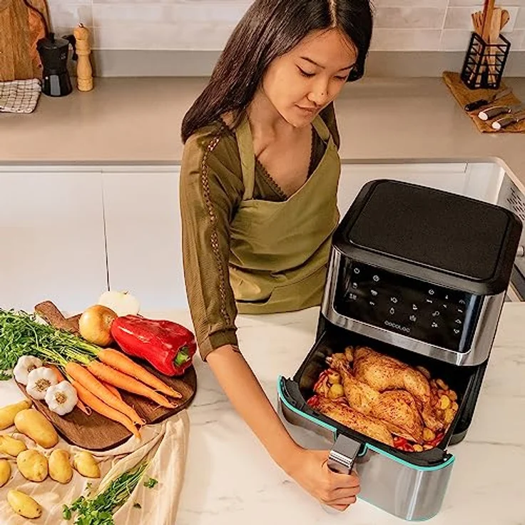 Cecotec Luftfritteuse Cecofry Supreme 8000. 8 Liter, 1800 W, Temperatur von 30 °C bis 200 °C, 10 voreingestellte Modi, Vorheizung, Alarm, Edelstahl-Finish, Touch-Panel – Bild 3