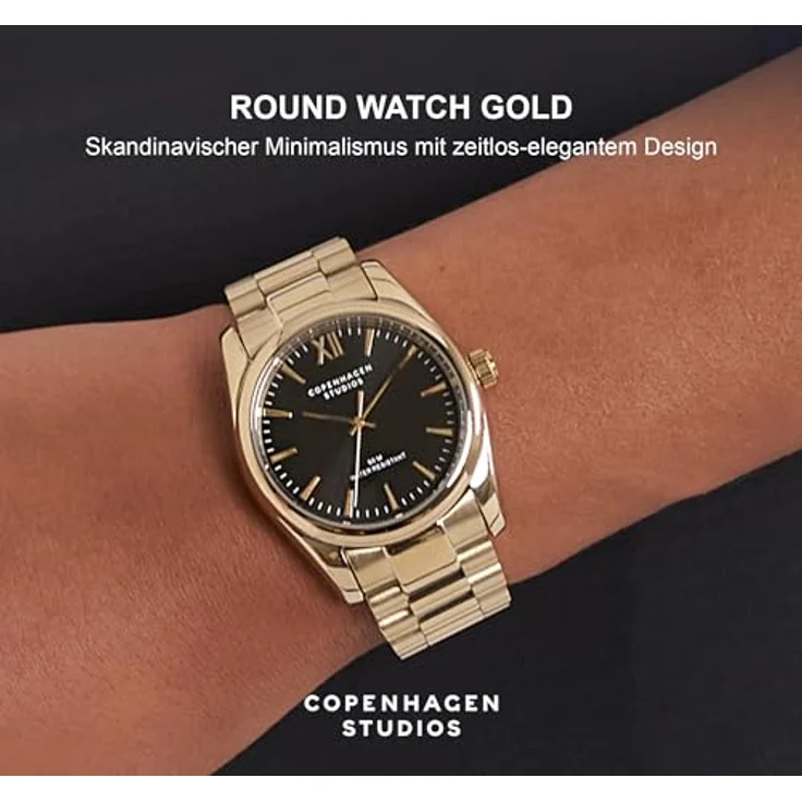 COPENHAGEN STUDIOS Round Watch Gold, 36 mm - elegante Damenuhr aus poliertem Edelstahl, Quarzwerk, 5 ATM wasserdicht, kratzfest, analoge Armbanduhr – Bild 2