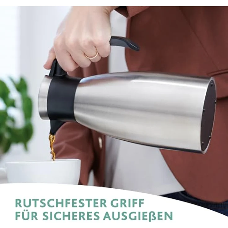 Emsa 512575 Isolierkanne, Edelstahl, 1 Liter, Quick Tip Verschluss, 100% dicht, Grün, Soft Grip – Bild 3