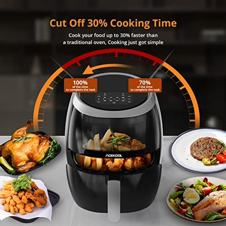 Heißluftfritteuse, Heissluftfritteuse onhe Öl 8L 1800W, Air Fryer mit Sichtfenster, Einstellbare Temperaturregelung, Digitalem LED-Touchscreen, 8 Programmen, Rezepte& Einfache Reinigung-Acekool FT2 – Bild 5