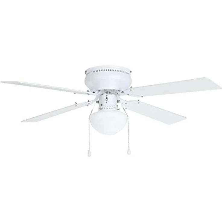 EGLO Deckenventilator Cagliari, 4 Flügel Ventilator mit Zugkette, Beleuchtung und Sommer Winter Betrieb, Holz, Stahl in weiß matt und Glas in weiß, AC Motor, Ø 106,6cm – Bild 1