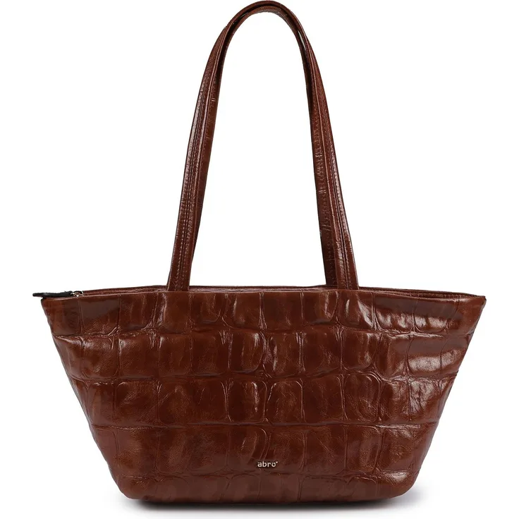 Abro Alba Schultertasche, Damen Lederhandtasche 26 cm mit Reißverschlussfach, Braun