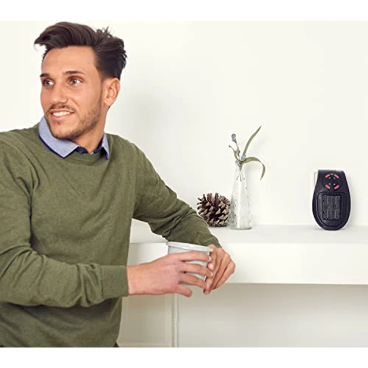 Taurus Tropicano Plug Heater Mini Keramik tragbar, leicht und kompakt, kabelloser Heizlüfter, programmierbarer Thermostat, 2 Leistungsstufen, Kühlmodus, 500 W, Schwarz, Heizlüfter – Bild 5