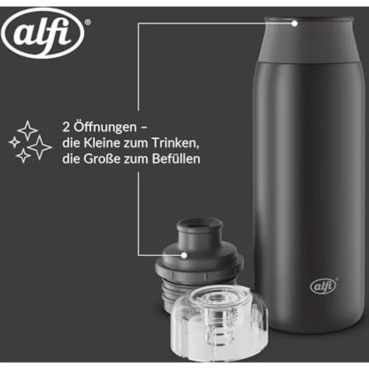 Alfi ELEMENT BOTTLE Edelstahl Trinkflasche, 0,6l, spülmaschinenfest, Free-Flow Trinksystem mit intuitive Schraubverschluss, mattierter Trendstyle – Bild 4