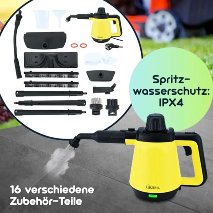 Casativo Premium Dampfreiniger, mobil, 3,5 bar, 1.200W, 16 Zubehörteile, hygienisch ohne Chemie, für Küche, Bad, Möbel und Autos – Bild 3