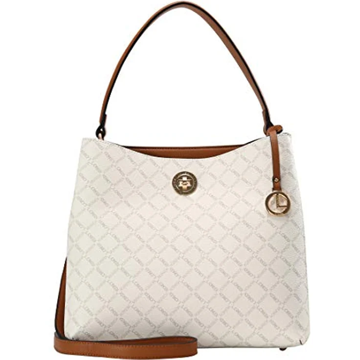 L.Credi Filiberta Schultertasche 30 cm, Damen Handtasche mit Allover-Logoprint, Weiss – Bild 1