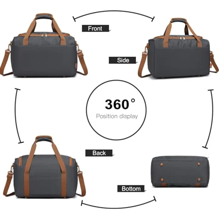 KONO Ryanair Handgepäck Tasche 40x30x20 cm, Reisetasche aus strapazierfähigem Oxford-Gewebe, Grau/Braun mit Schultergurt und multifunktionaler Aufteilung – Bild 5