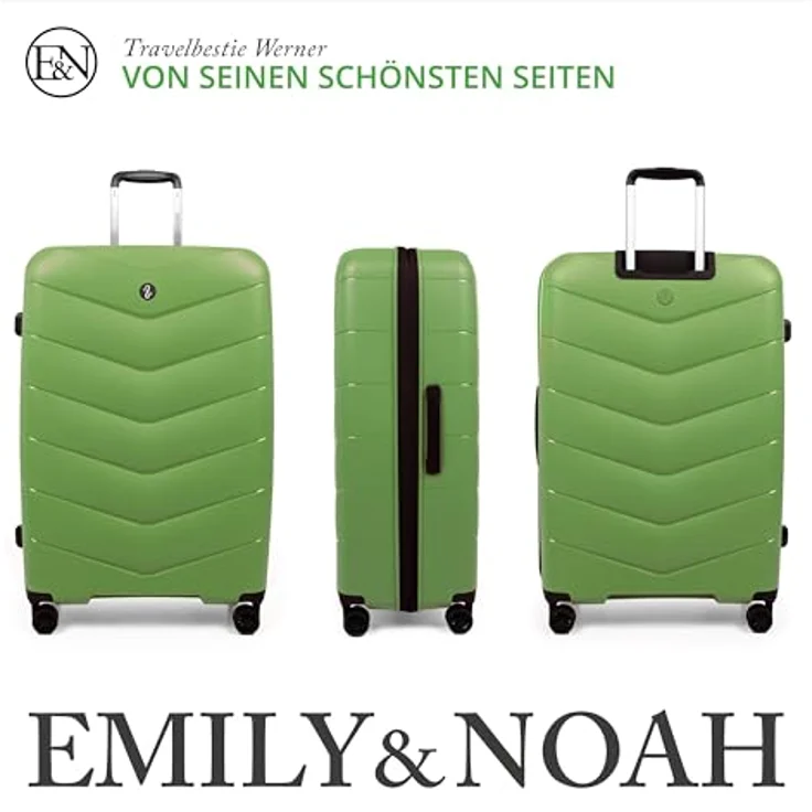 EMILY & NOAH Trolley E&N Travelbestie Werner 70402, großer Damen Koffer mit 95 l Volumen, Uni Green, 4 Doppelrollen und TSA-Schloss – Bild 3