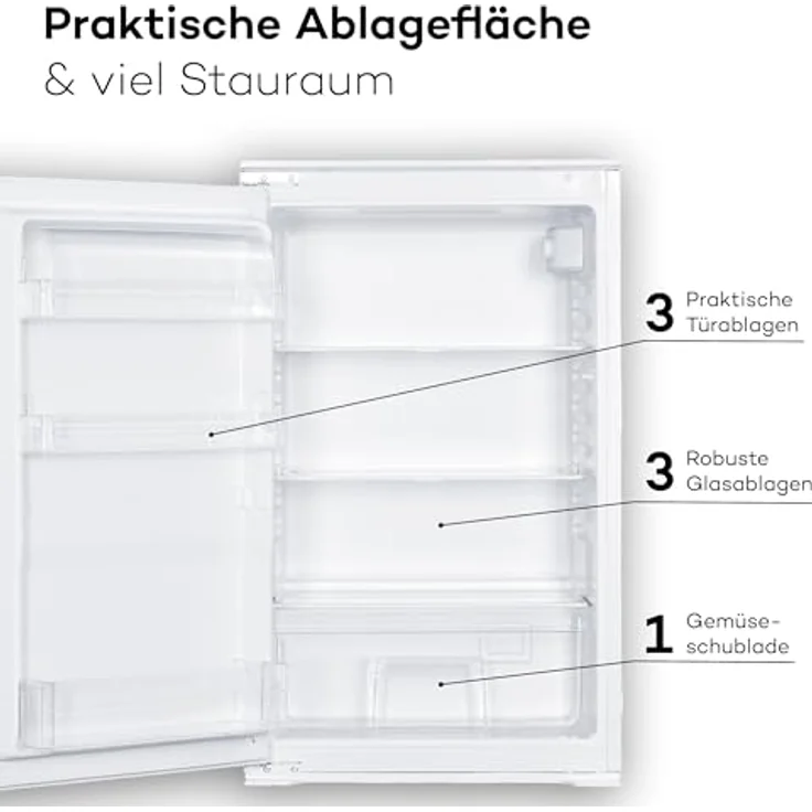 Schoepf Einbaukühlschrank KSE510 / 129 L / Schlepptüre, LED-Beleuchtung, 88cm, weiß – Bild 2