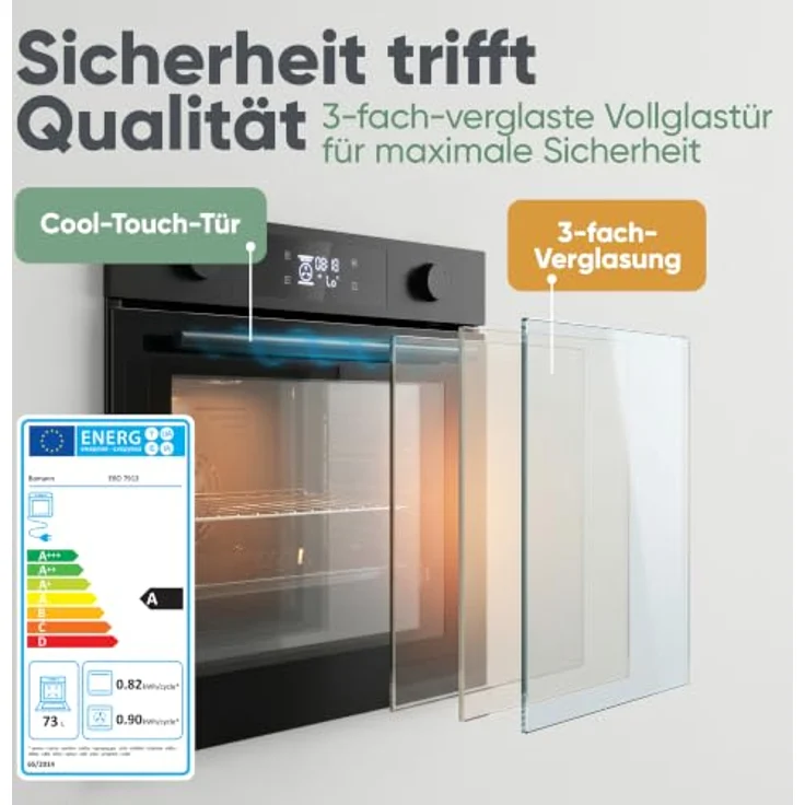 Bomann® EBO 7913, Einbaubackofen mit mattem Glas, 3D Heißluft, Grillfunktion, 73L, Temperaturbereich 50 - 250°C – Bild 5