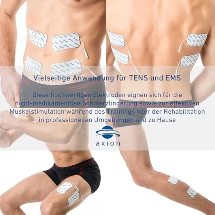 Axion Elektrodenpads, selbstklebende TENS EMS Elektroden, 10x5 cm, 2mm Steckanschluss, 4 Stück, für Prorelax und Promed – Bild 6