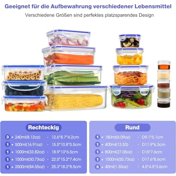 YASHE Frischhaltedosen-Set SE-32PCS, 32-teilig, 9,3 L, transparent, luftdicht und spülmaschinengeeignet – Bild 2