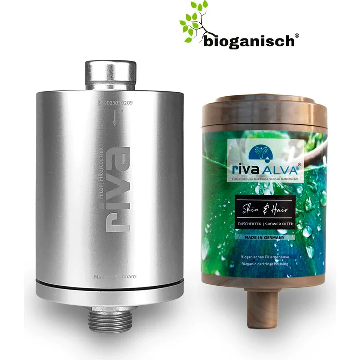 Riva rivaALVA Skin & Hair Duschfilter, Kartuschengehäuse aus nachwachsenden Rohstoffen, für reines Duschvergnügen