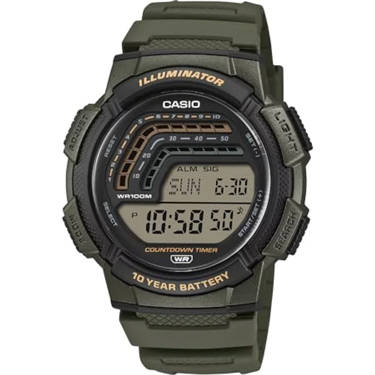 Casio WS-1800-3AVEF, Multifunktionale Herrenuhr mit schwarzem Gehäuse, grünem Kunststoffarmband, Stoppuhr, Weltzeitfunktion und wasserdicht bis 10 bar – Bild 1