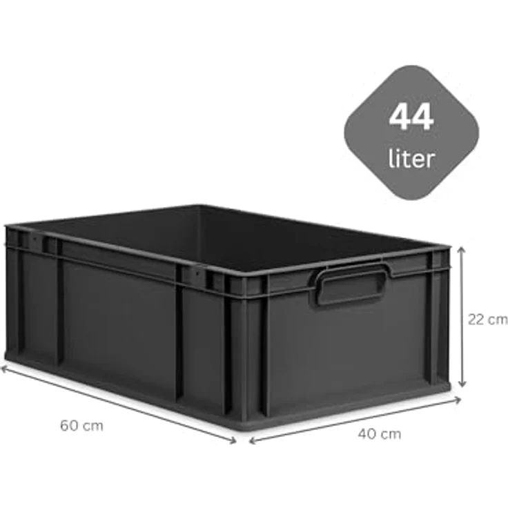 PROREGAL SuperSparSet 10x Eurobox NextGen Grip, 44L, schwarz, mit Scharnierdeckel und schwarzen Schiebeschnappverschlüssen, HxBxT 22x40x60cm, ideal für Transport und Lagerung – Bild 3