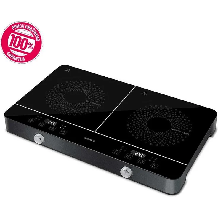 Sencor SCP 4201GY, Glaskeramik-Kochplatte mit Induktionstechnologie und 2 Kochzonen, schwarz