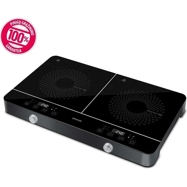 Sencor SCP 4201GY, Glaskeramik-Kochplatte mit Induktionstechnologie und 2 Kochzonen, schwarz