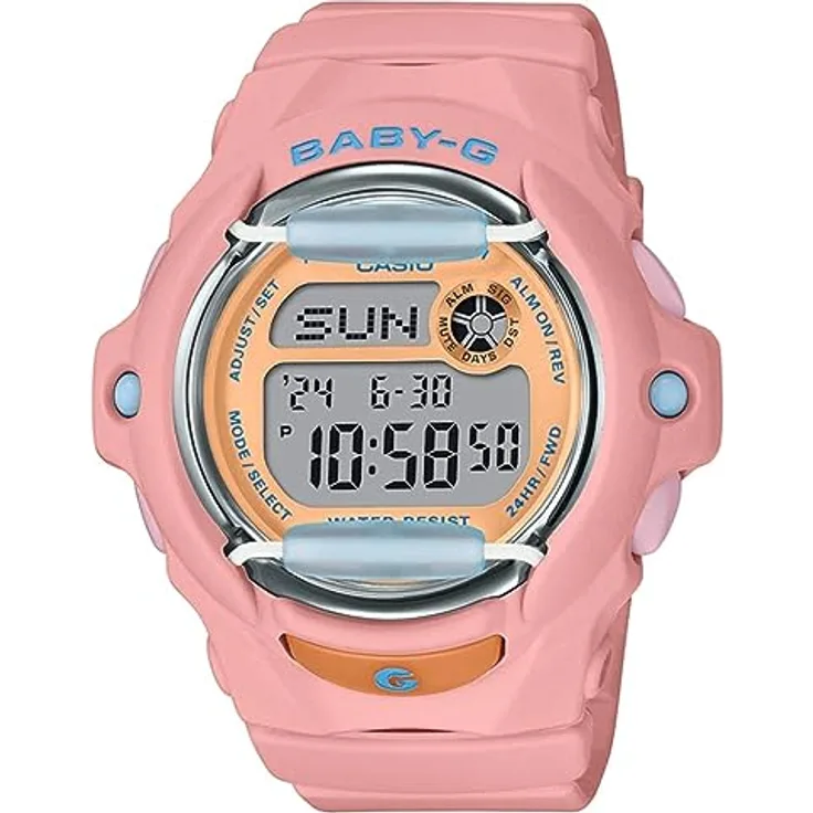 Casio Baby-G Beach Style Damenuhr Lachsfarben BG-169PB-4ER, Kunststoffarmband in Rosa, anthrazitfarbenes Zifferblatt und Mineralglas-Uhrglas