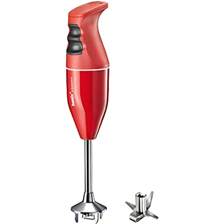 bamix Stabmixer Set EO140 CLASSIC inkl. Multifunktionsmesser aus Edelstahl, 140 Watt, 2-Stufen, Made in Switzerland, Rot/Weiß – Bild 1
