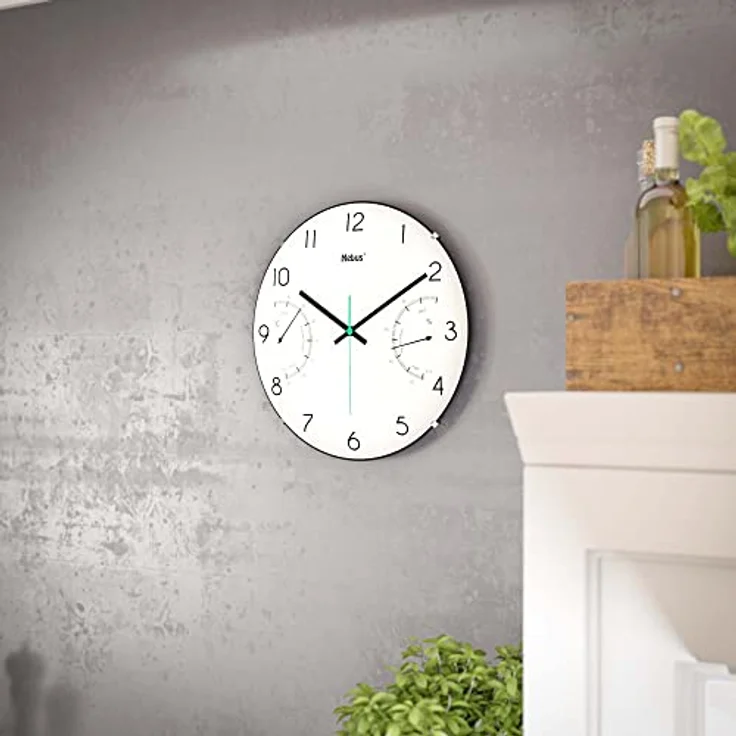Mebus Quarz-Wanduhr mit Thermometer und Hygrometer / Farbe: Weiß / Modell: 16106, 30 cm – Bild 5