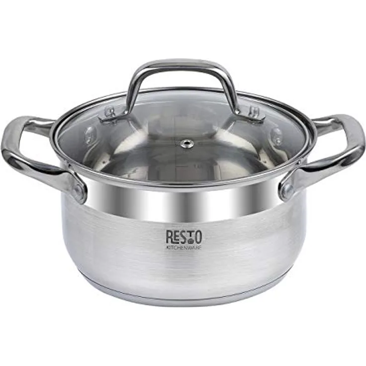 RESTO Edelstahltopf 22cm - Suppentopf, Universaltopf 3,5l - Schmortopf mit Deckel - Topf für alle Herdarten auch Induktion - beschichteter Topf mit hitzebeständigem Glasdeckel, Messskala