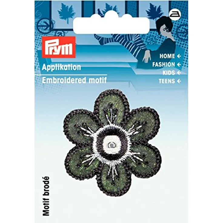 Prym 926368-Applikation Blume klein schwarz/weiß Applikation, 45mm