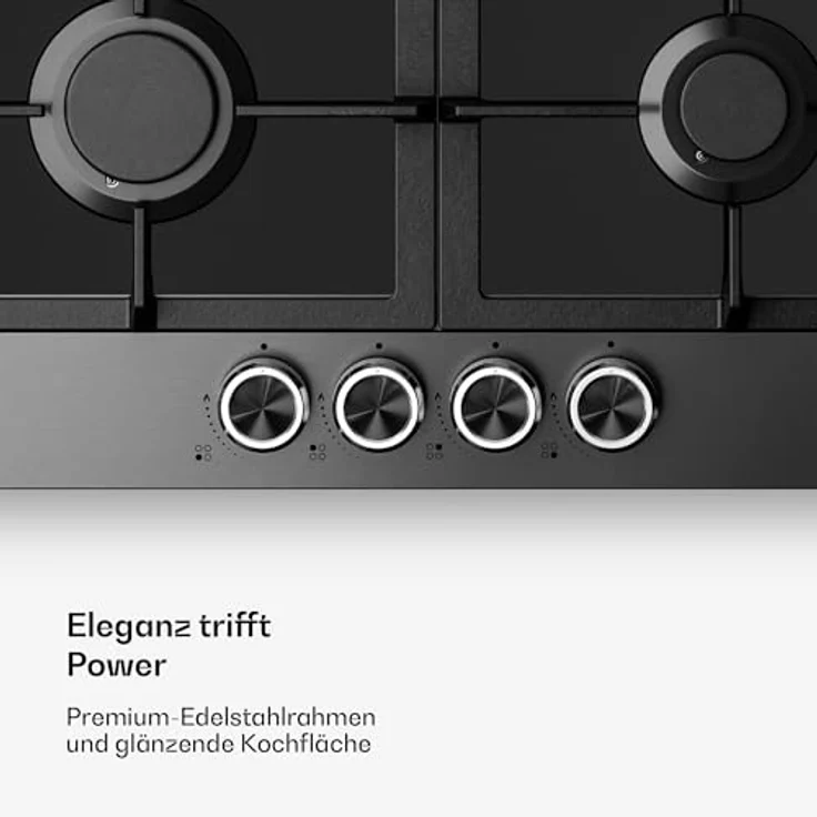 Klarstein Verosteel Gaskochfeld 4-Brenner, 8000W, 60cm, Schwarz Edelstahl, Flüssiggas/Erdgas, elektrische Zündung, Flammenausfallschutz, inkl. Umrüstsatz – Bild 4