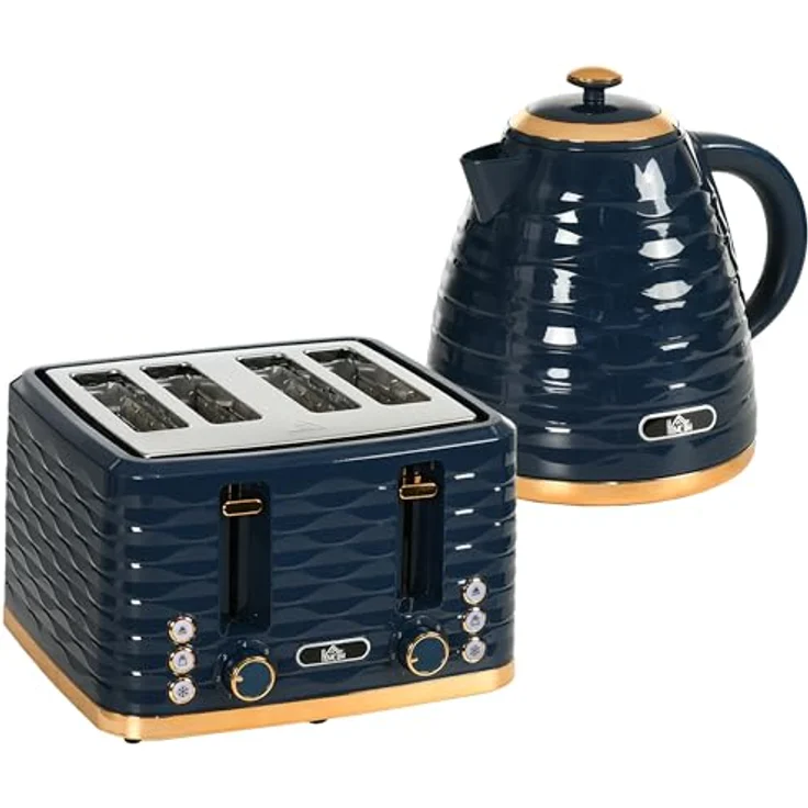 HOMCOM Kocher-Toaster-Set, 1,7 L Wasserkocher und 4-Scheiben-Toaster, Blau, mit präziser Temperaturregelung und sieben Bräunungsstufen – Bild 1