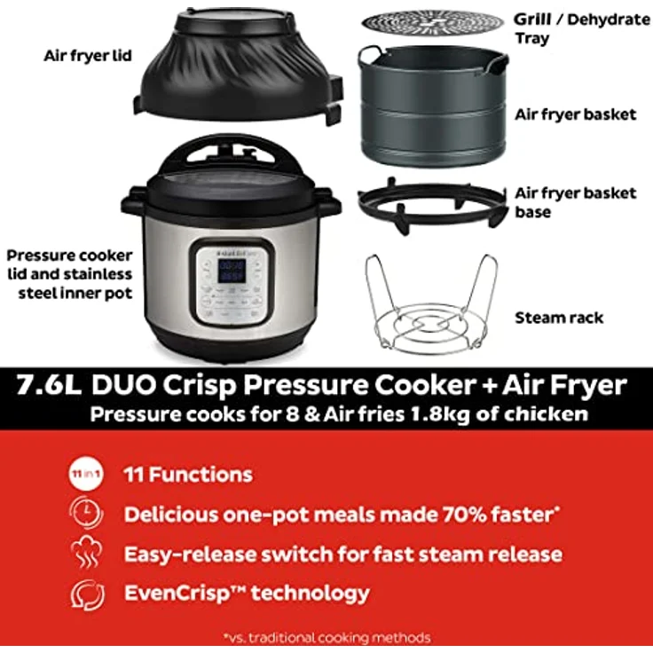 Instant Pot Duo Crisp + Heißluftfritteuse 11-in-1 Elektro-Multikocher 7,6 L - Multikocher mit 11 Kochprogrammen, 5,7 Liter Fassungsvermögen – Bild 4