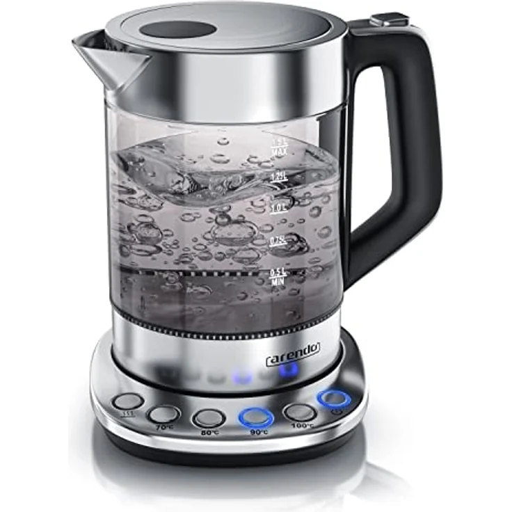 Arendo Rauchglas Glas-Wasserkocher mit Temperatureinstellung, 2200W, 1,5L, Edelstahl, Warmhaltefunktion – Bild 2