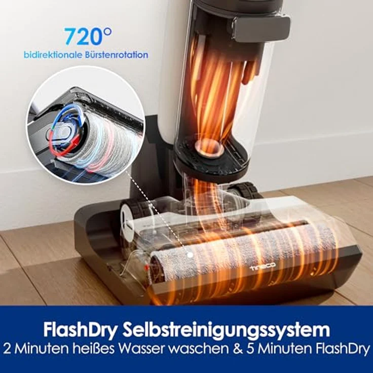 Tineco Floor ONE S7 FlashDry Nass Trockensauger, 70°C Heißluft-Schnell-Trocknung, Doppelseitige Kantenreinigung, Dreifache Batterielebensdauer, 40min Laufzeit, Selbstreinigend Saugwischer für Zuhause – Bild 2