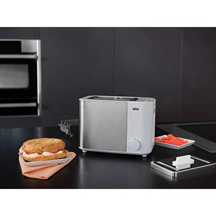 Braun IDCollection Toaster HT5010 WH ? mit Doppelschlitz, Bagel-Funktion für einseitiges Toasten, 13 Röstgrade, Auftaufunktion, inkl. Brötchenaufsatz, 1000 W, Weiß - Edelstahl – Bild 2