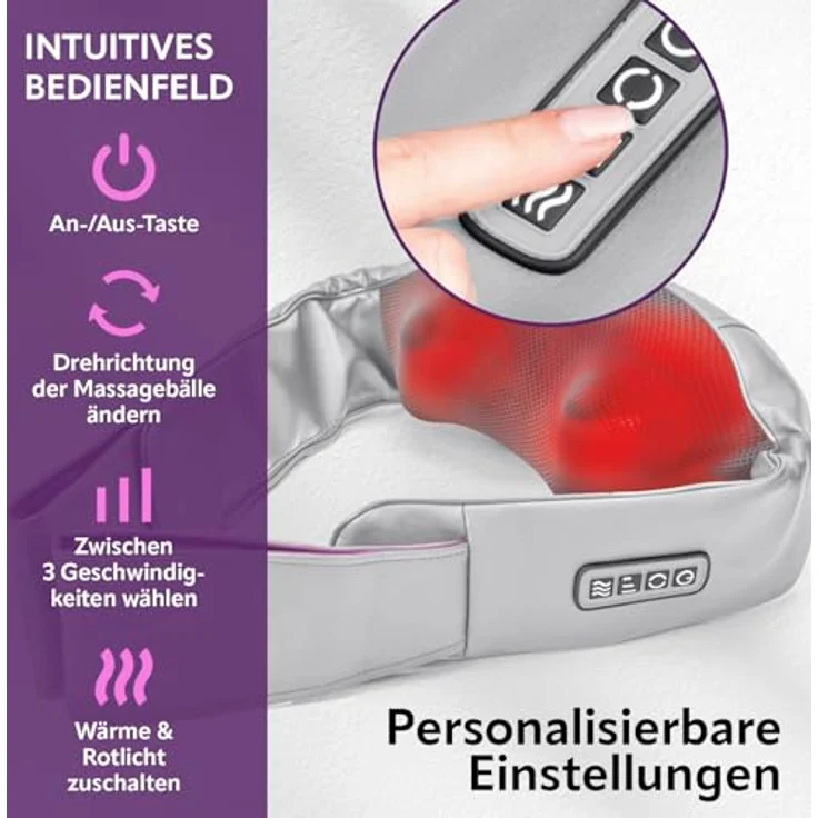 VITALmaxx Shiatsu Nackenmassagegerät mit Halteschlaufe, Knetmassage & Druckmassage, Wärmefunktion, kompakt für Schultern, Nacken, Rücken, Beine & Bauchmuskulatur – Bild 5
