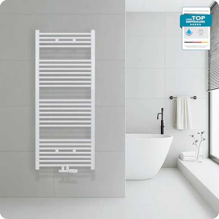Belrad Badheizkörper mit Mittelanschluss, modernes Handtuchheizkörper aus Qualitätsstahl, weiß pulverbeschichtet, wandmontagefähig & wasserbetrieben, robuste & langlebige Badezimmer Heizung – Bild 3