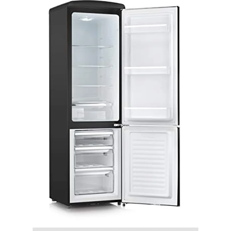 SEVERIN Retro Kühl- & Gefrierkombination RKG 8918, schwarz mit Chrom-Applikationen, LED-Beleuchtung, 244 L Nettovolumen, nur 39 dB – Bild 5