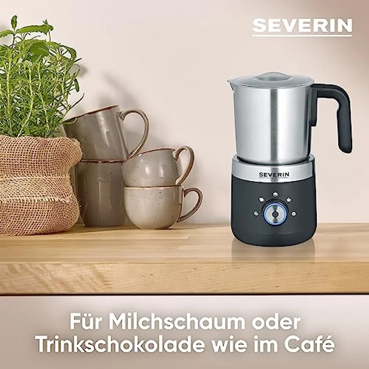SEVERIN Milchaufschäumer, elektrischer Milchaufschäumer mit Edelstahl-Milchbehälter, Milchschäumer für kaltes und warmes Aufschäumen, schwarz/silber/Edelstahl, SM 3588 – Bild 3