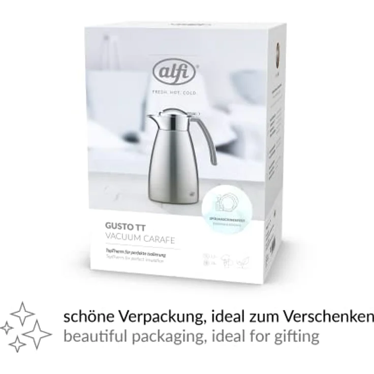 alfi 3527.205.060 Isolierkanne Gusto TT, Edelstahl mattiert 0,6 l, doppelwandiger Edelstahl, Spülmaschinenfest, 12 Stunden heiß, 24 Stunden kalt – Bild 7