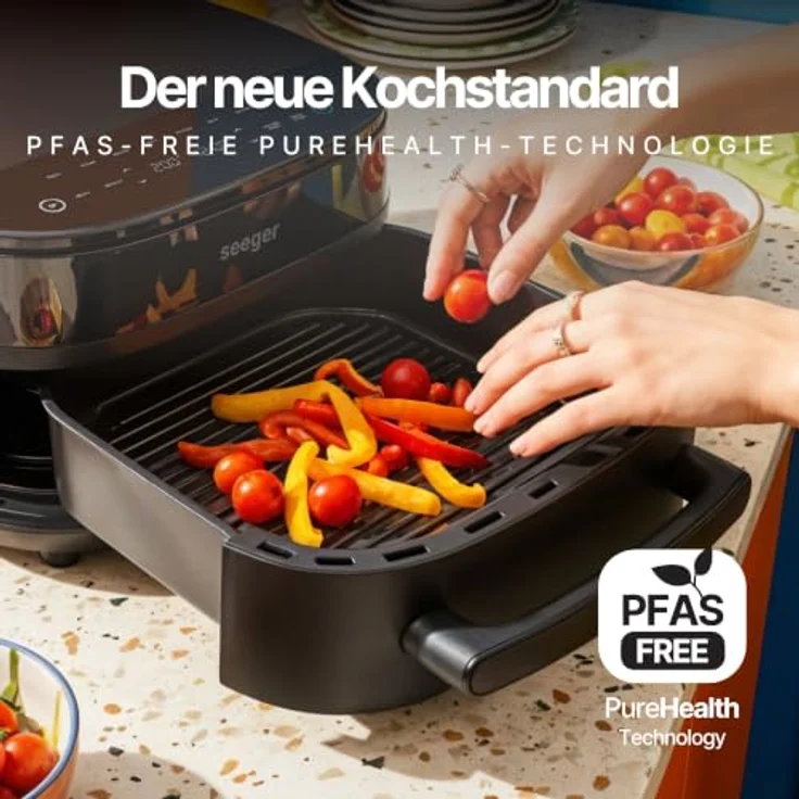 Seeger SpaceFry XXL Heißluftfritteuse, 6L, Airfryer mit Sichtfenster, 11 Garprogramme, 80-230 °C, PFAS-frei, Pizzaofen – Bild 4