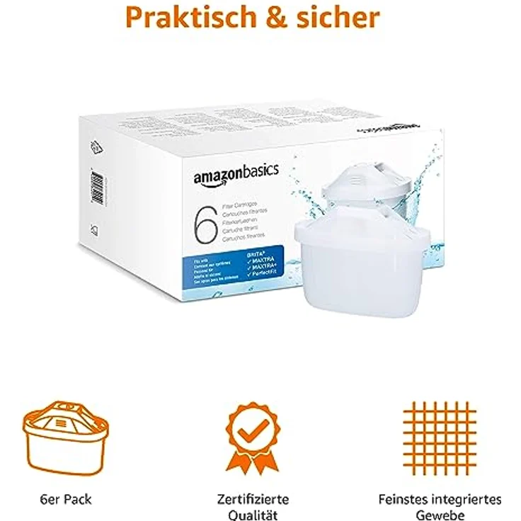 Amazon Basics Wasserfilterkartuschen 6 Stück Passend Alle -- Systeme inkl. - Effektive Reduktion von Chlor, Kalk und Verunreinigungen – Bild 4